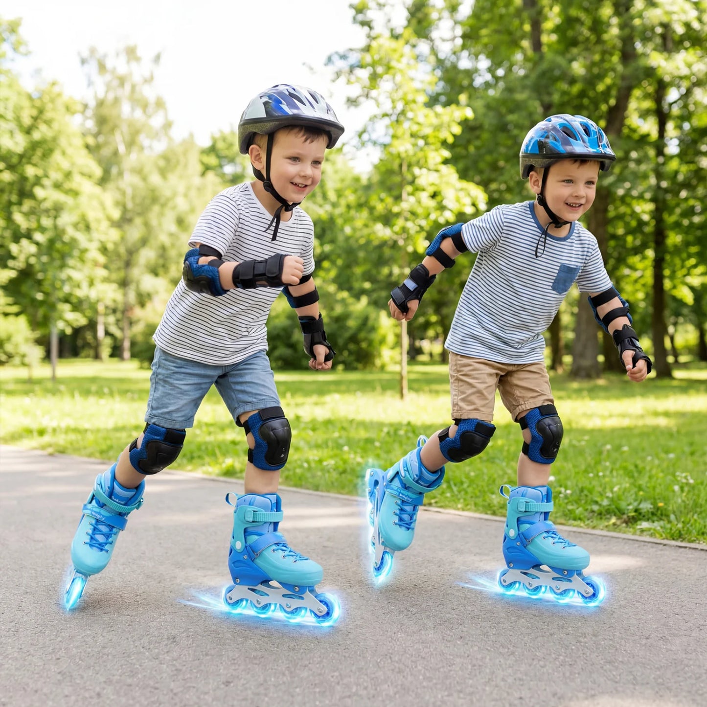 4-Size Adjustable Light-Up Inline Skates for Toddlers Ages 5-7-Black