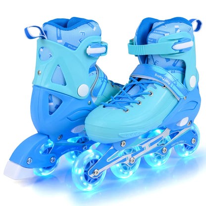 4-Size Adjustable Light-Up Kids Inline Skates for Kids Ages 7-9-Black