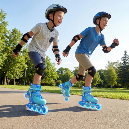 4-Size Adjustable Light-Up Kids Inline Skates for Kids Ages 7-9-Black