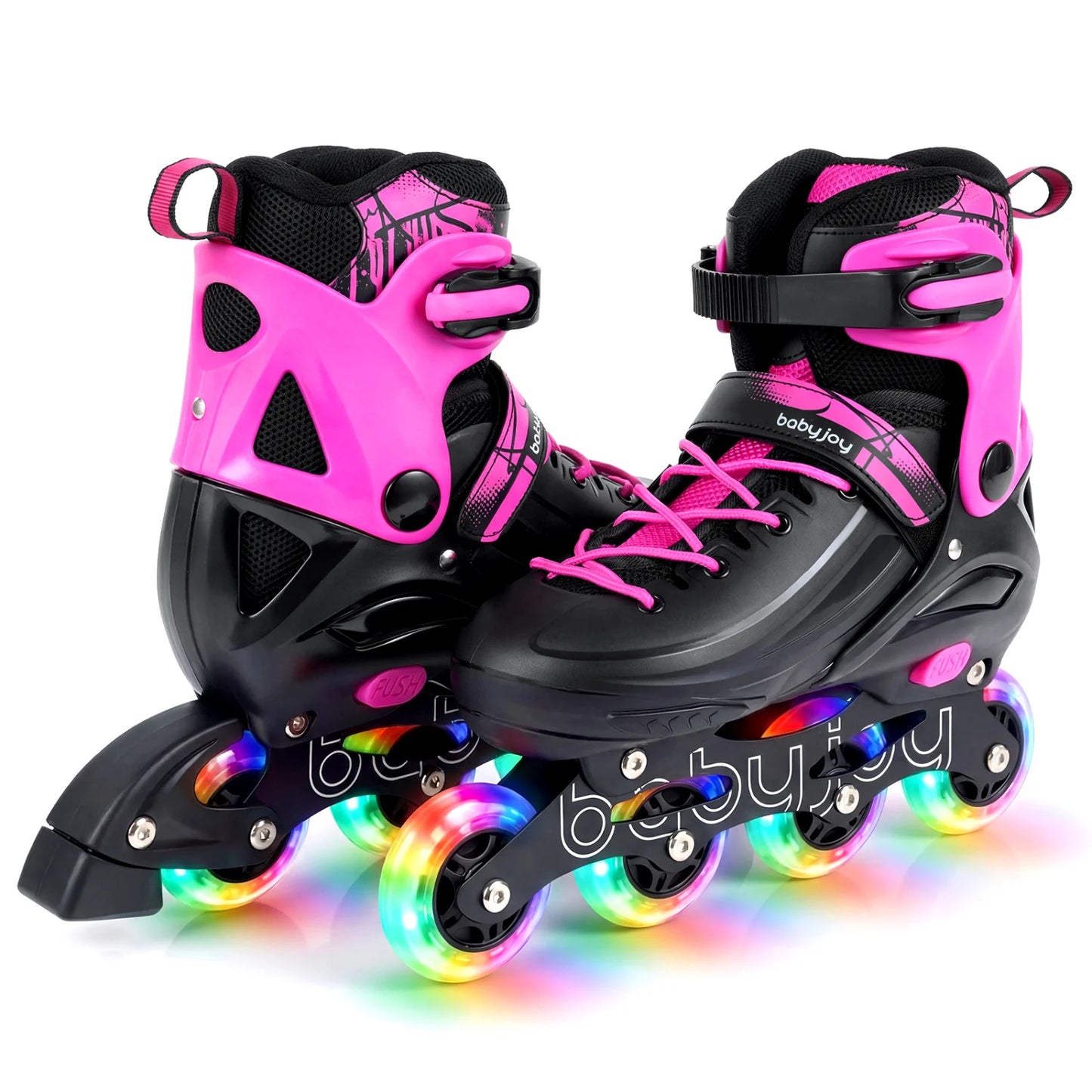 4-Size Adjustable Light-Up Kids Inline Skates for Kids Ages 7-9-Black