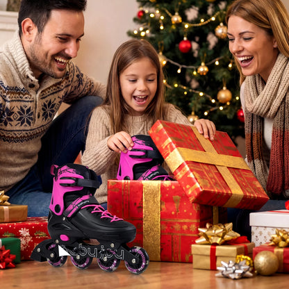 4-Size Adjustable Light-Up Kids Inline Skates for Kids Ages 7-9-Black