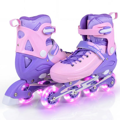 4-Size Adjustable Light-Up Kids Inline Skates for Kids Ages 7-9-Black