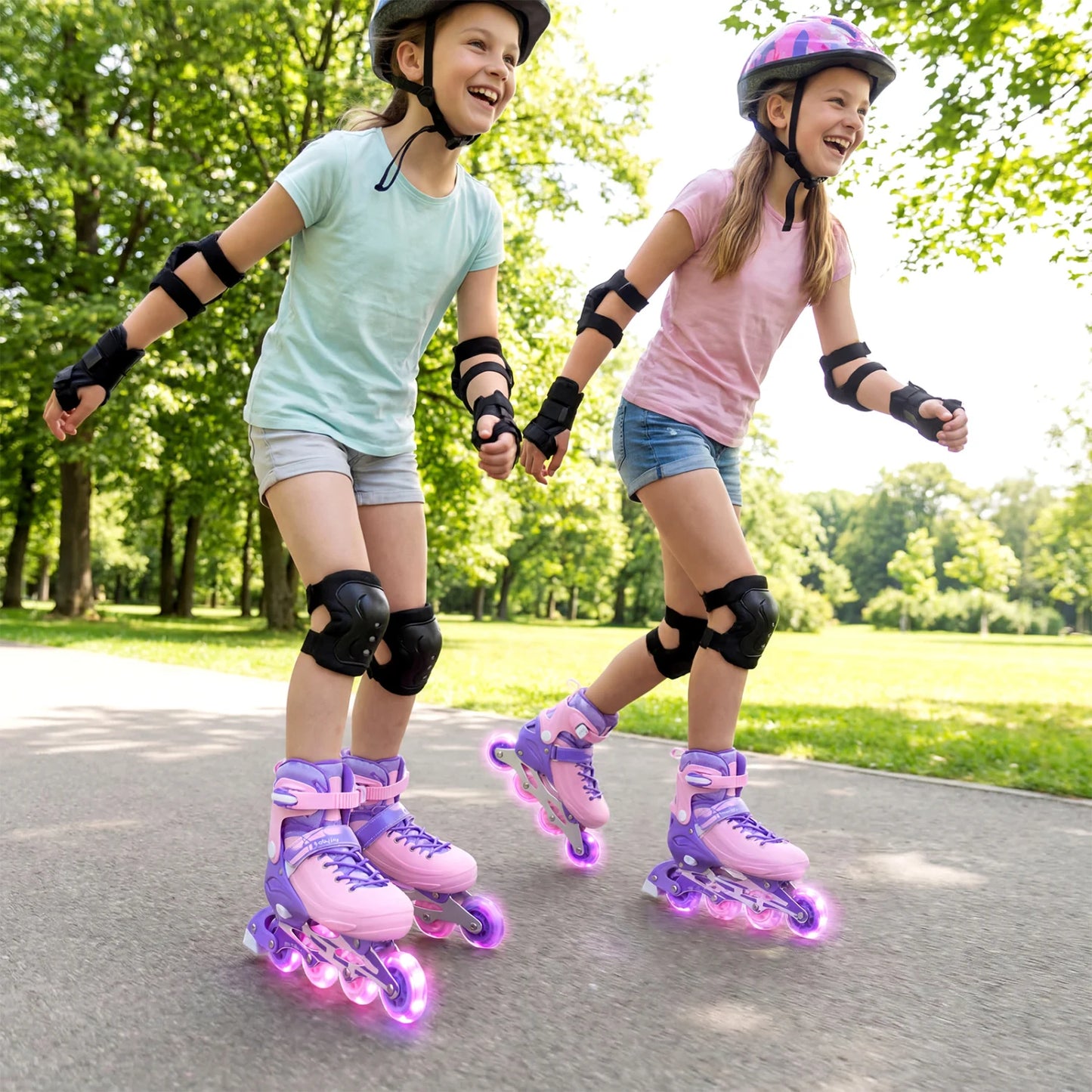 4-Size Adjustable Light-Up Kids Inline Skates for Kids Ages 7-9-Black