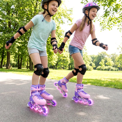 4-Size Adjustable Light-Up Kids Inline Skates for Kids Ages 7-9-Black