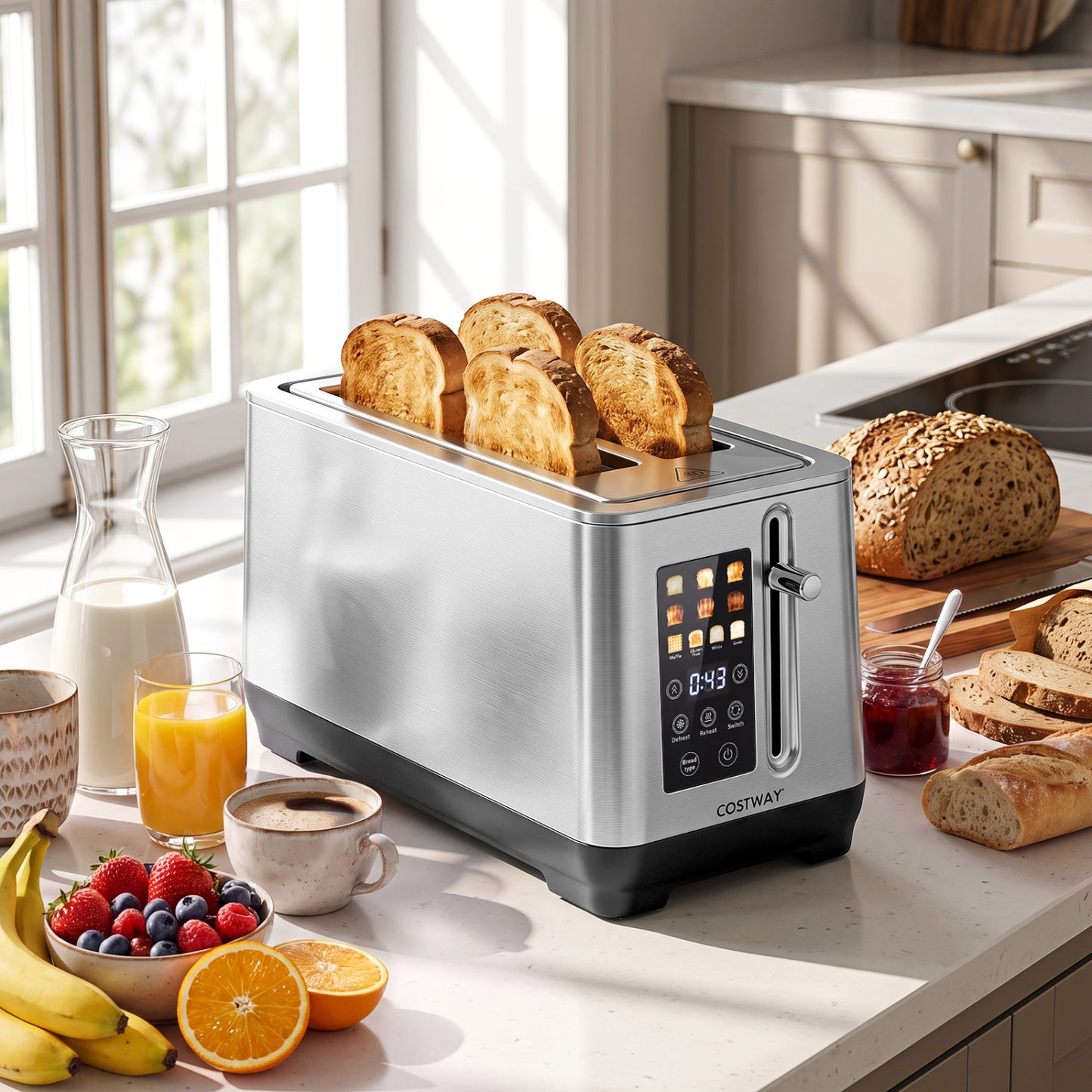 4 Slice Toaster with 6 Browning Levels and 4 Bread Types-Silver