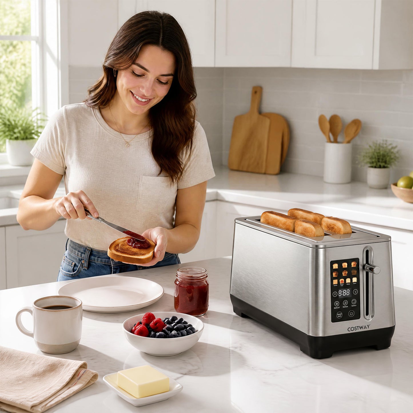 4 Slice Toaster with 6 Browning Levels and 4 Bread Types-Silver