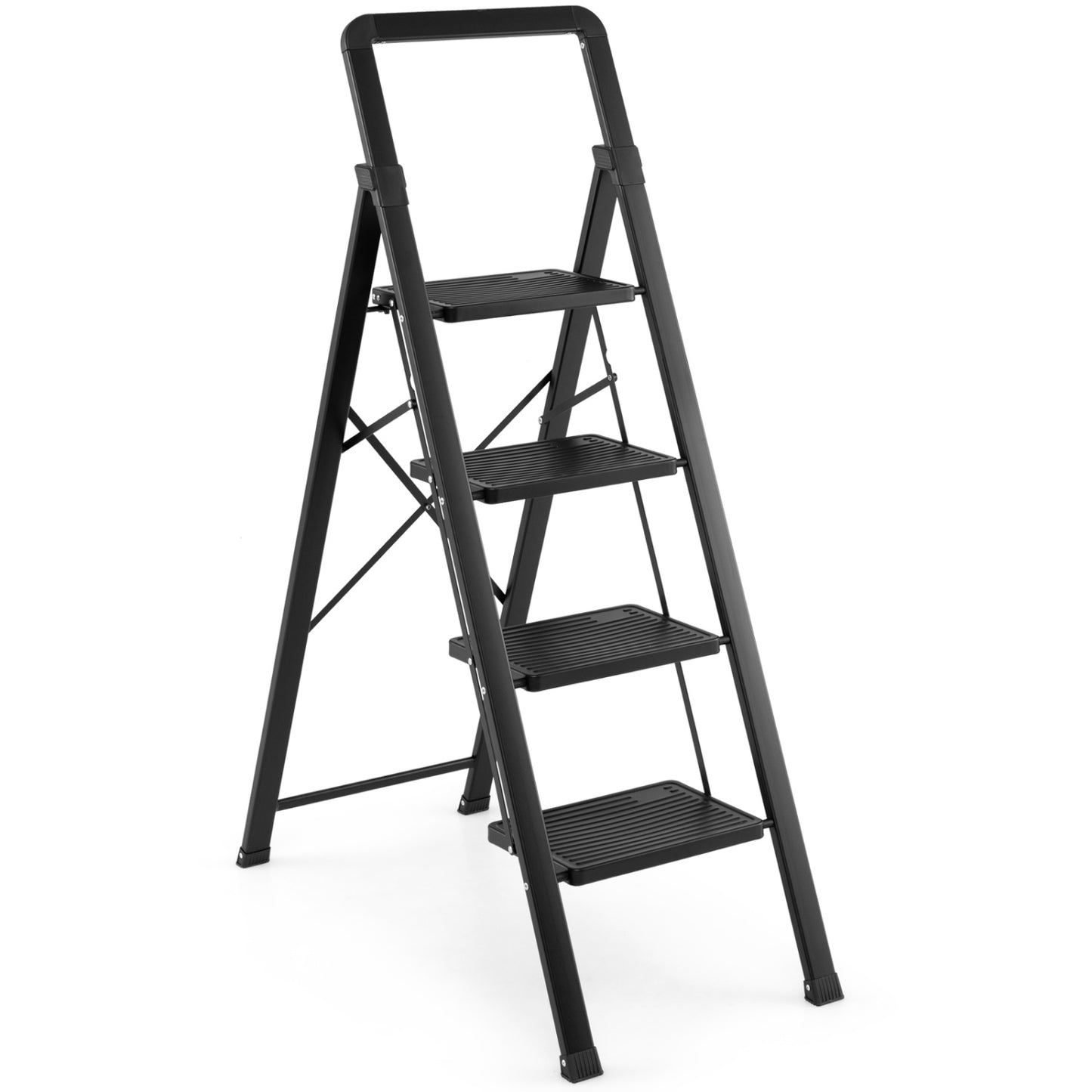 3 Step Black Folding Step Stool with Wide Anti-slip Pedals