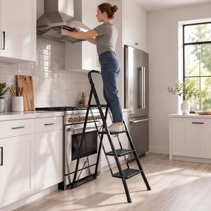 4 Step Ladder Folding Step Stool with Handrail and Wide Anti-Slip Pedals