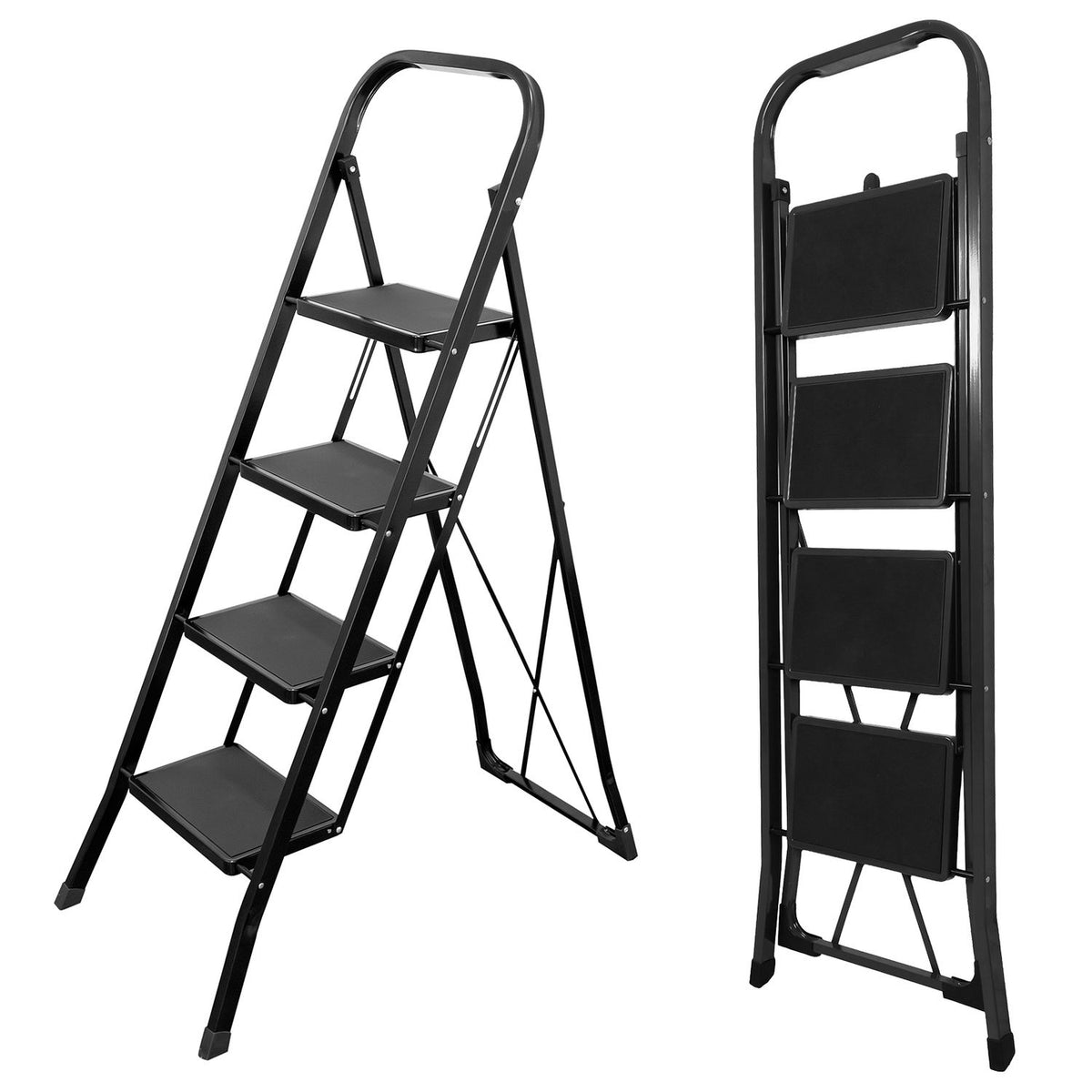 4 Step Ladder Folding Step Stool with Handrail and Wide Anti-Slip Pedals