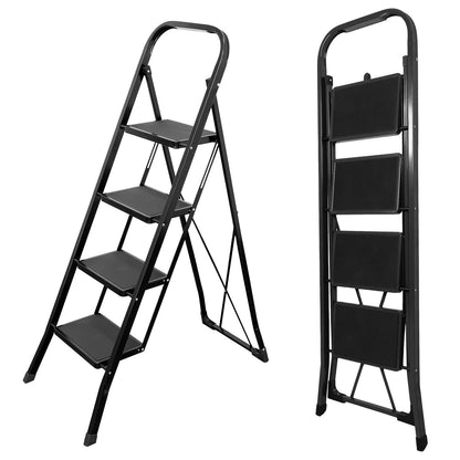 4 Step Ladder Folding Step Stool with Handrail and Wide Anti-Slip Pedals
