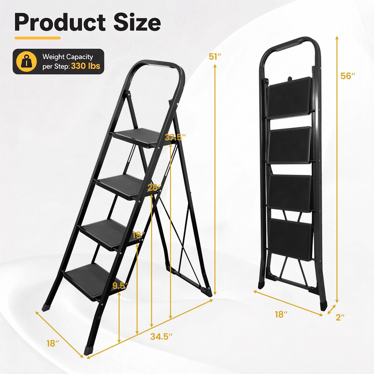 4 Step Ladder Folding Step Stool with Handrail and Wide Anti-Slip Pedals