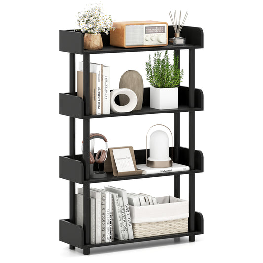 4-Tier Bookshelf Open Bookcase with Anti-Tipping Kit Industrial Storage Unit-Black
