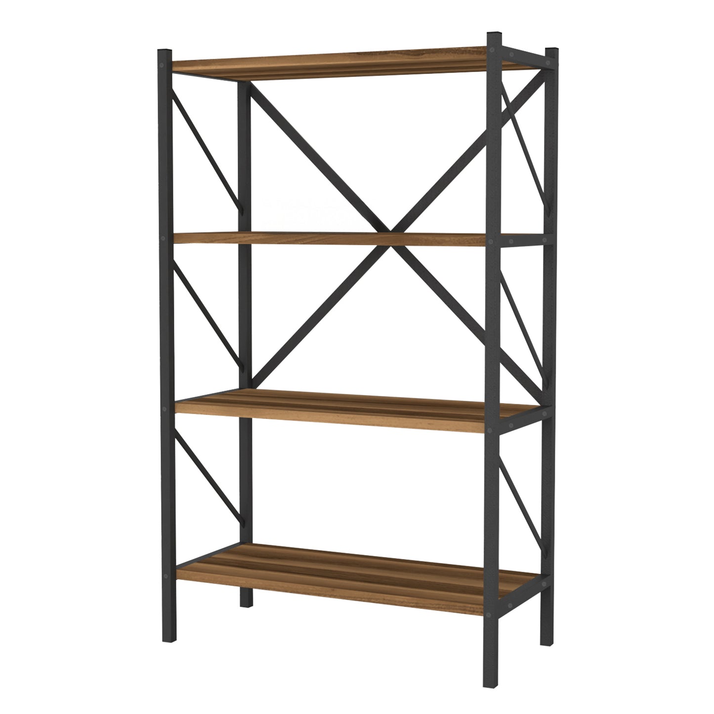 4-Tier Bookshelf with Heavy-Duty Metal Frame-Walnut