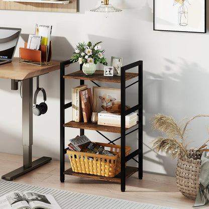 4-Tier Bookshelf with Metal Frame and Wooden Storage Racks for Study-Oak
