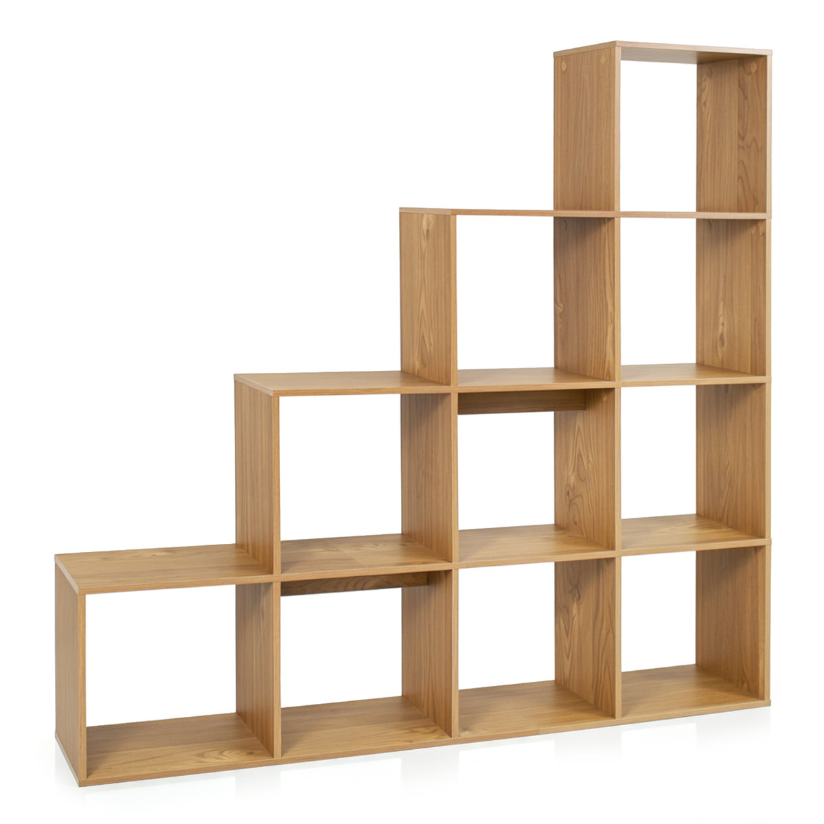 Natural wood 4-tier bookshelf with anti-tipping kits for home office storage, designed by Wilsons Home Store.