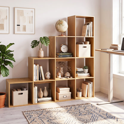 Natural wood 4-tier bookshelf with anti-tipping kits, ideal for home office storage, by Direct by Wilsons Home Store.