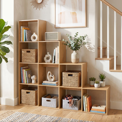 Natural wood 4-tier bookshelf with anti-tipping kits, ideal for home office storage, by Direct by Wilsons Home Store.
