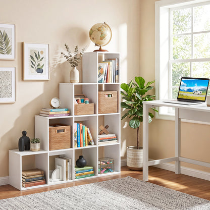 Natural wood 4-tier bookshelf with anti-tipping kits, ideal for home office storage, by Direct by Wilsons Home Store.