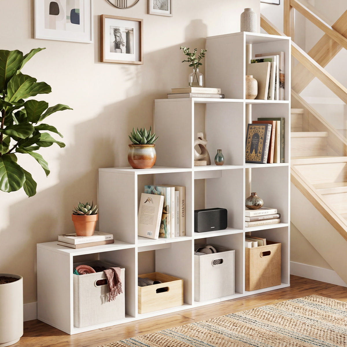 Natural wood 4-tier bookshelf with anti-tipping kits, ideal for home office storage, by Direct by Wilsons Home Store.