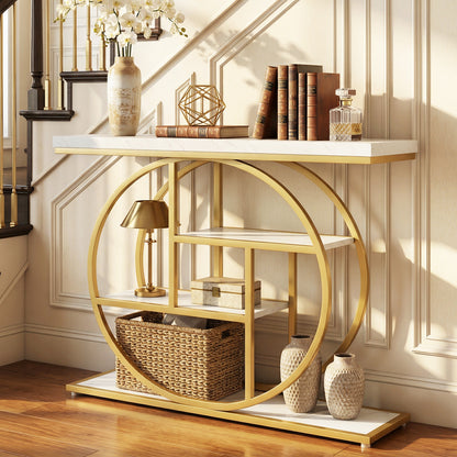 4-Tier Console Table 41 Inches Entryway Table with Storage Shelves-Brown