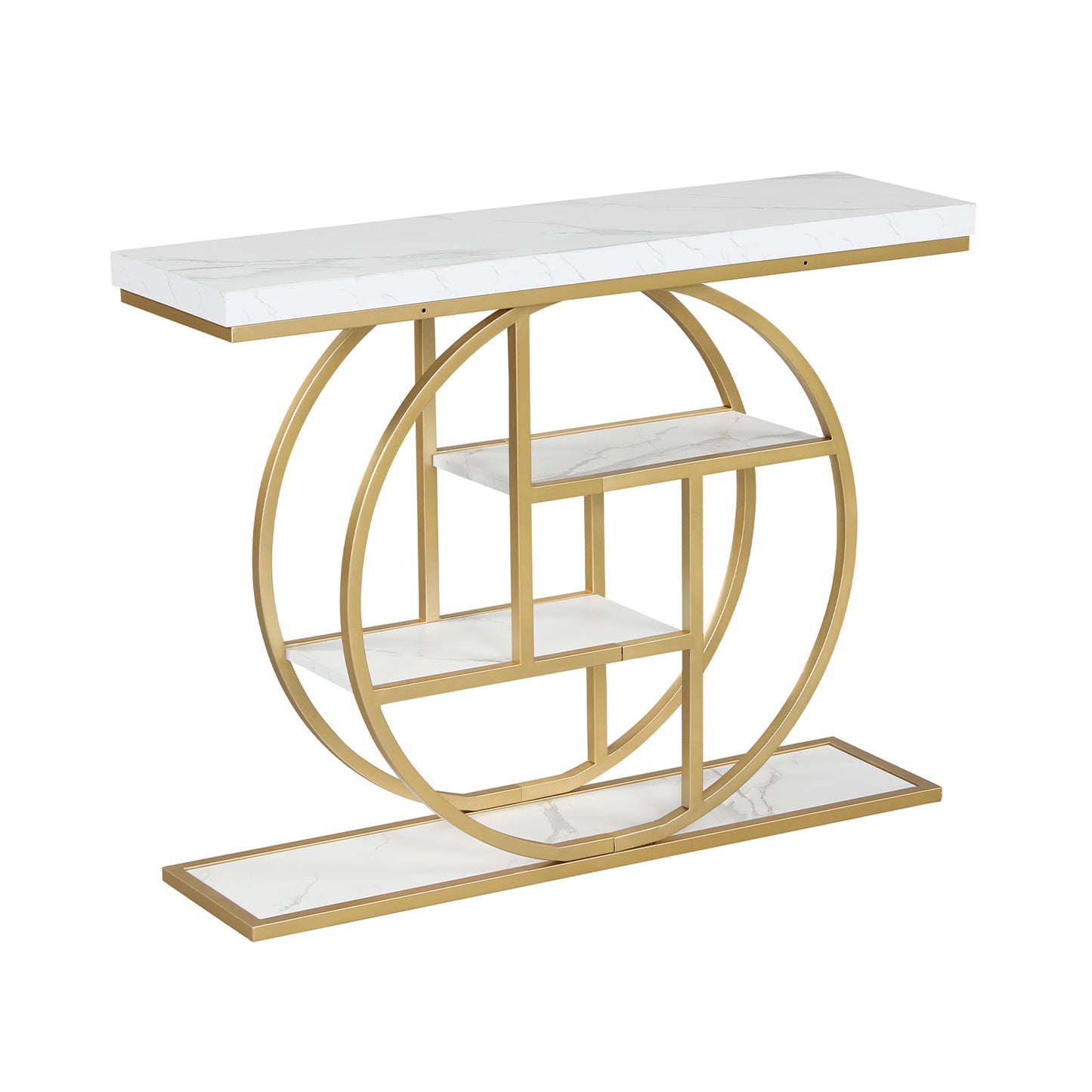 4-Tier Console Table 41 Inches Entryway Table with Storage Shelves-Brown