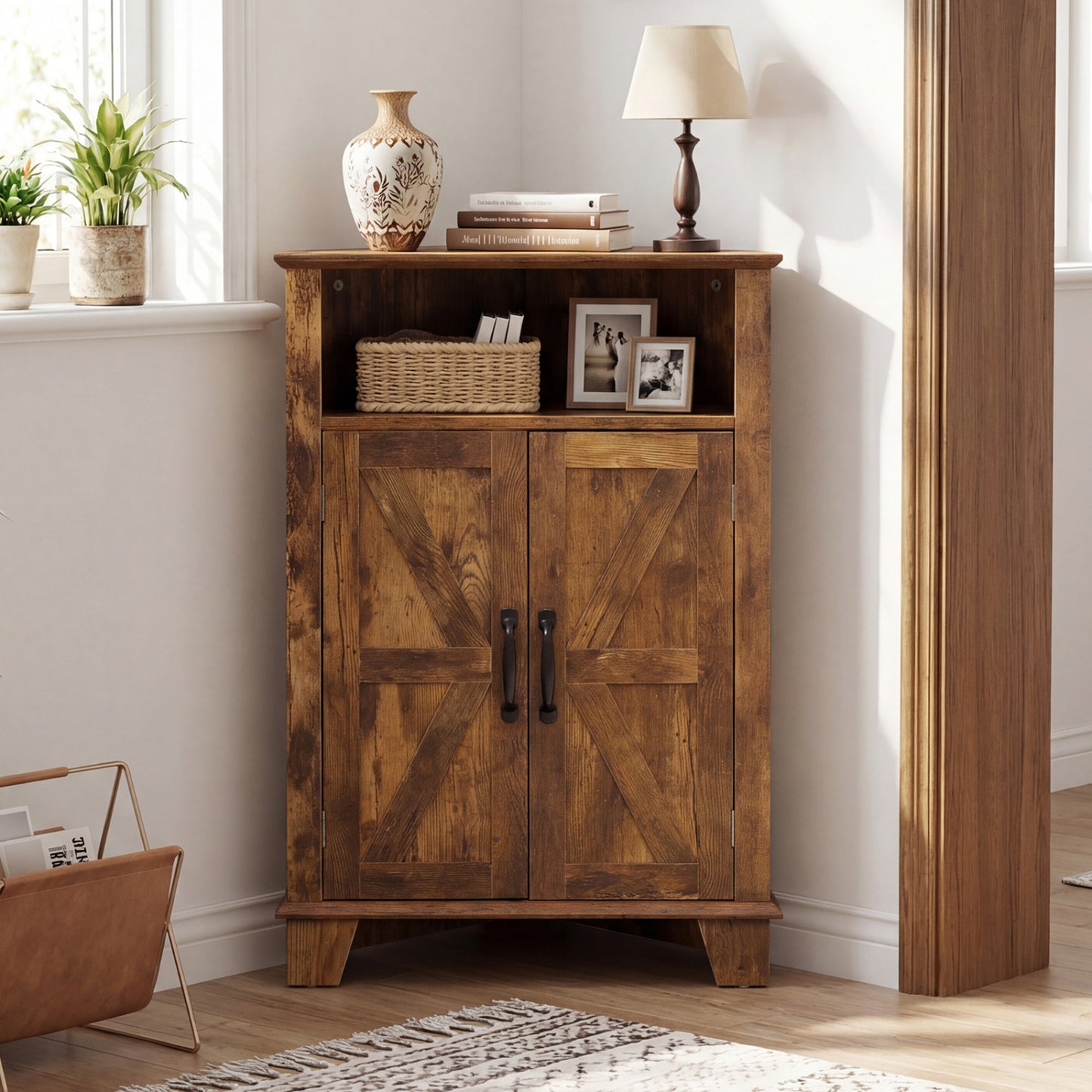4-Tier Corner Storage Cabinet with Open Shelf-Gray