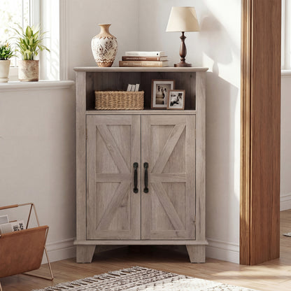 4-Tier Corner Storage Cabinet with Open Shelf-Gray