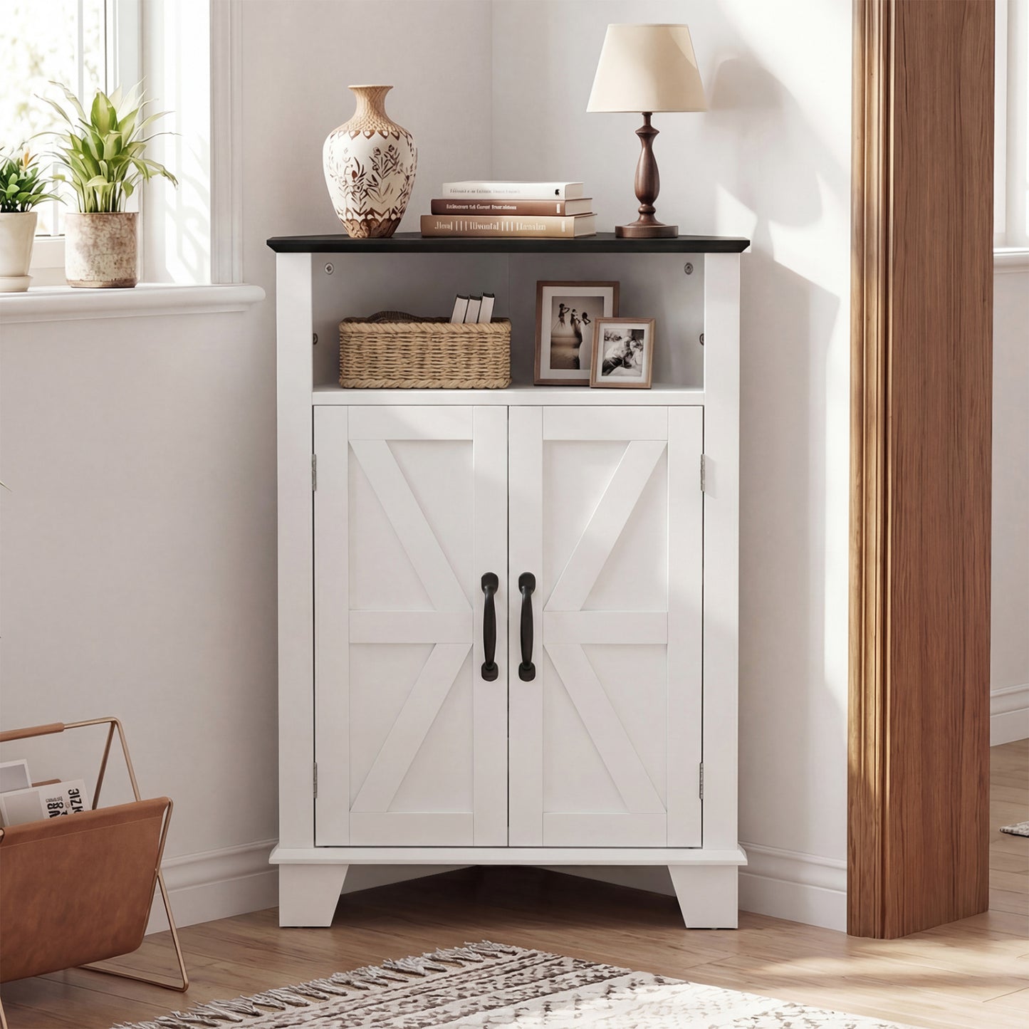 4-Tier Corner Storage Cabinet with Open Shelf-Gray