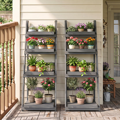 4-Tier Foldable Plant Stand with Slatted Shelves for Garden-Brown