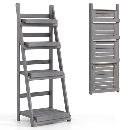 4-Tier Foldable Plant Stand with Slatted Shelves for Garden-Brown