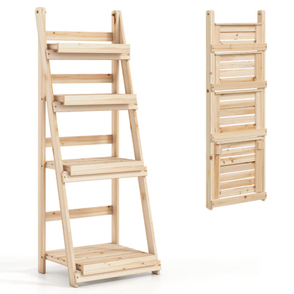4-Tier Foldable Plant Stand with Slatted Shelves for Garden-Brown