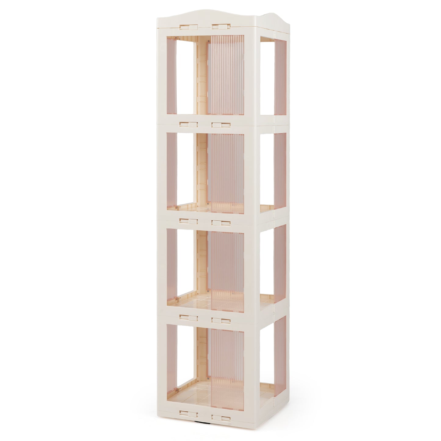 4-Tier Foldable Rotating Bookshelf with Swivel Base and Translucent Panels-White