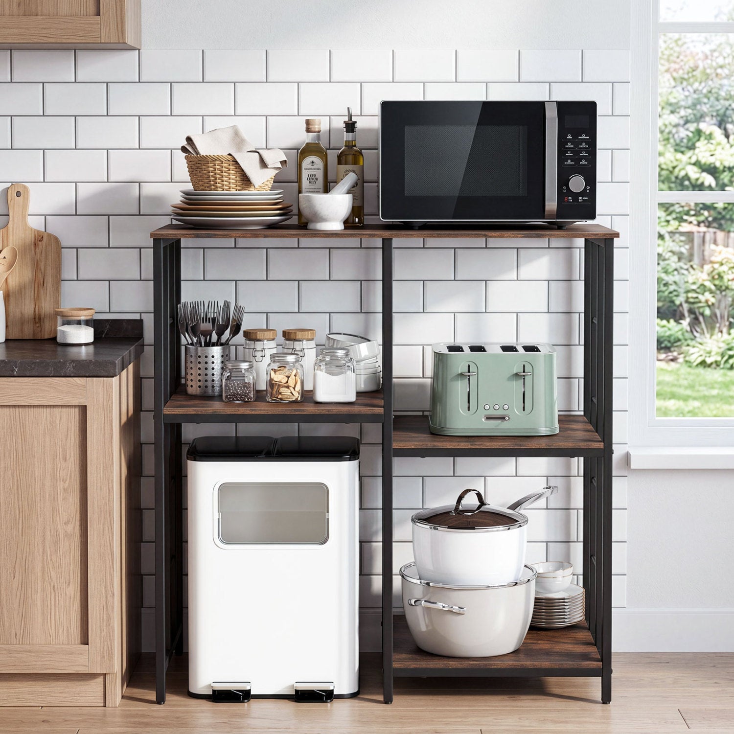 Heavy-duty 4-tier brown baker's rack from Wilsons Home Store, ideal for kitchen organization and storage.