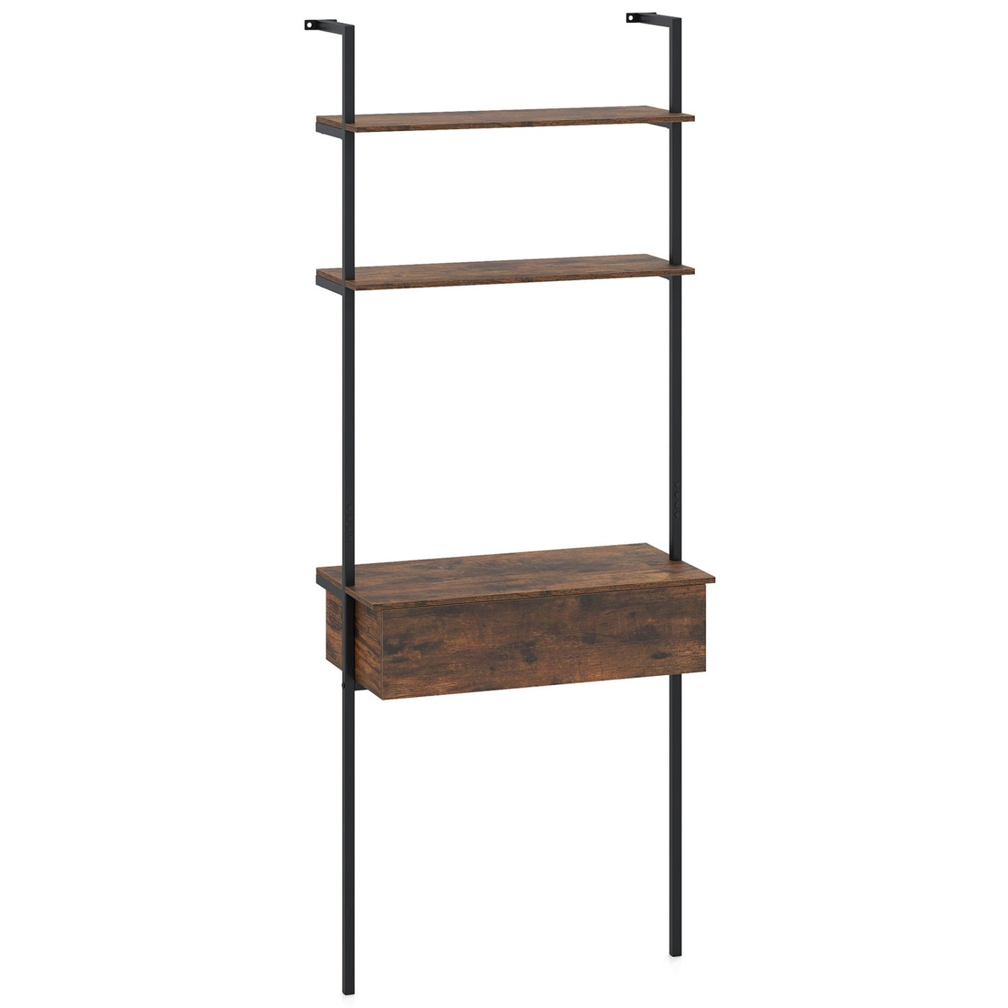 4-Tier Ladder Bookshelf with Drawer and Metal Frame for Living Room-Natural