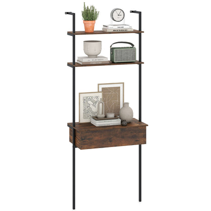 4-Tier Ladder Bookshelf with Drawer and Metal Frame for Living Room-Natural