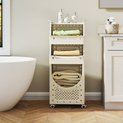 3-Tier Laundry Cart Folding Hamper with Lockable Wheels