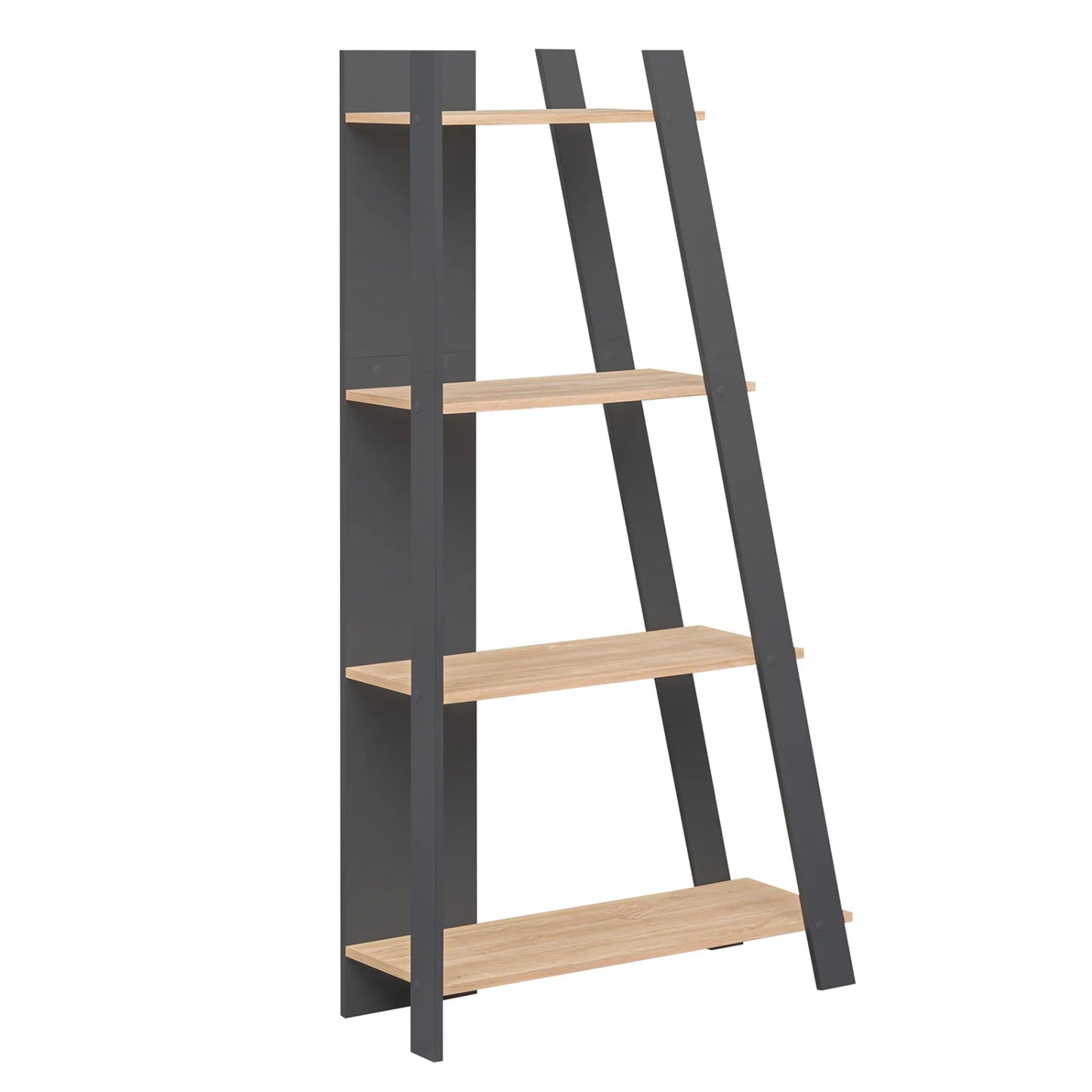 Wooden 4-tier modern bookshelf by Wilsons Home Store, compact vertical design for small spaces, oak finish, home office storage.