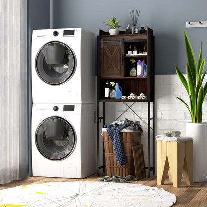 4-Tier Multifunctional Toilet Sorage Cabinet with Adjustable Shelf and Sliding Barn Door-Brown