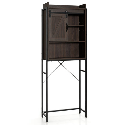 4-Tier Multifunctional Toilet Sorage Cabinet with Adjustable Shelf and Sliding Barn Door-Brown