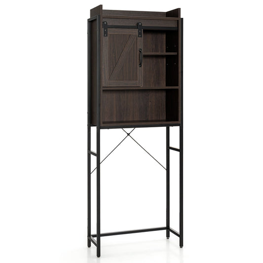 4-Tier Multifunctional Toilet Sorage Cabinet with Adjustable Shelf and Sliding Barn Door-Brown
