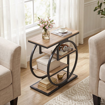 4-Tier Narrow End Table for Living Room with Storage Shelves-Gray