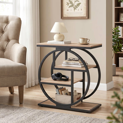 4-Tier Narrow End Table for Living Room with Storage Shelves-Gray