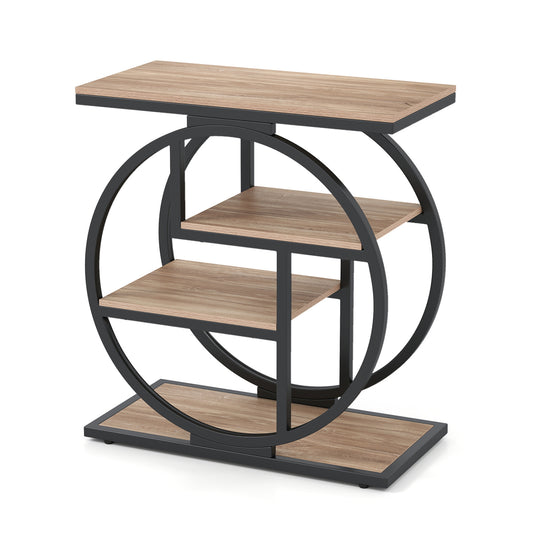 Gray 4-tier narrow end table with storage shelves from Wilsons Home Store, ideal for living room decor and organization.