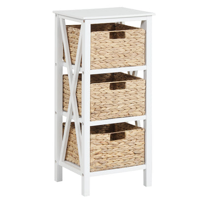 4-Tier Nightstand with 3 Seagrass Baskets Narrow X-Design-4 Tier-Rustic Brown