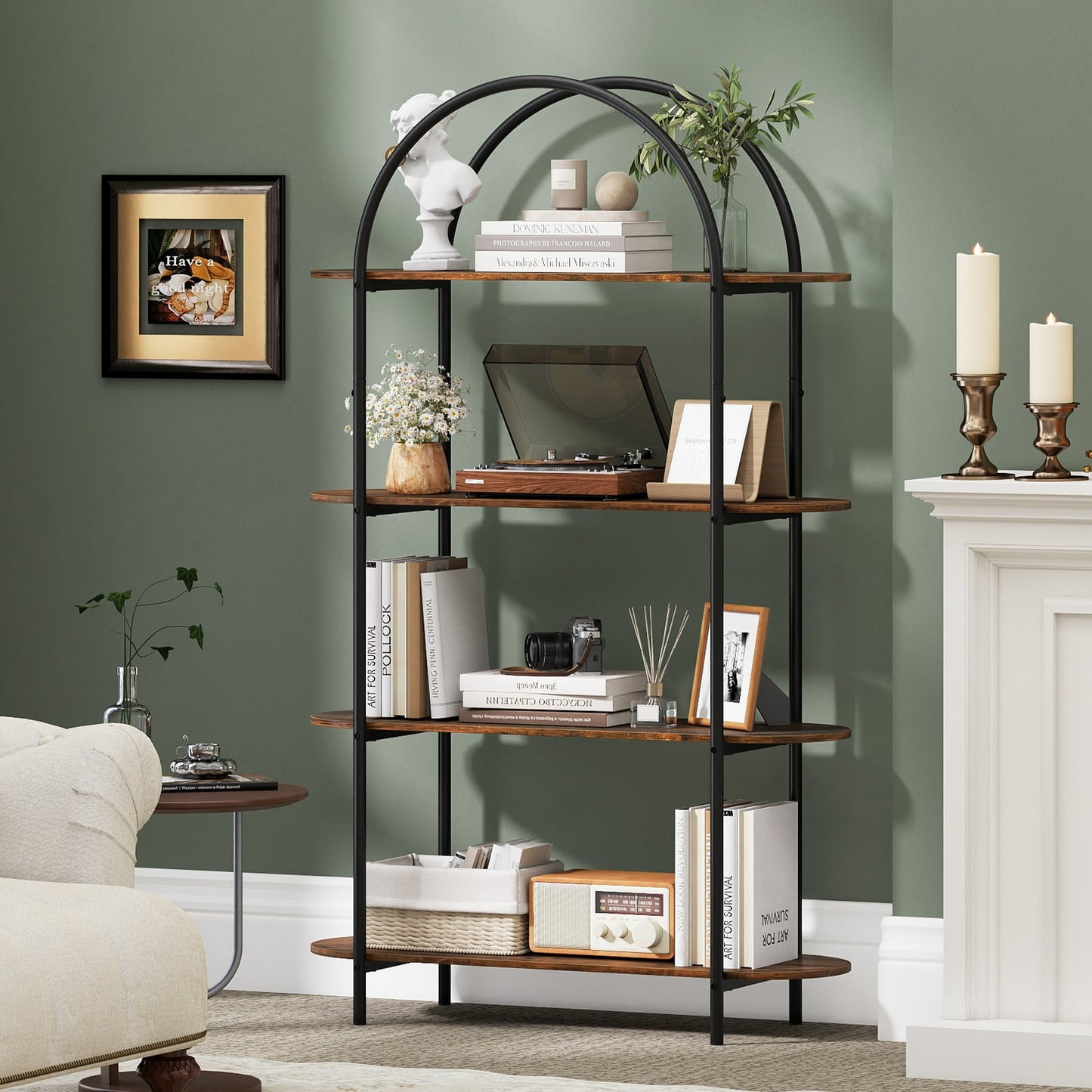 4-Tier Open Bookcase with Sturdy Metal Frame for Living Room-CF