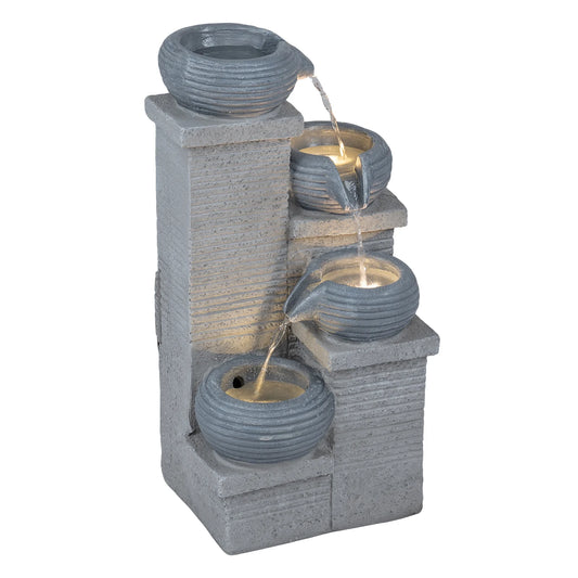4-Tier Outdoor Water Fountain Cascading Bowl Waterfall Fountain with LED Lights