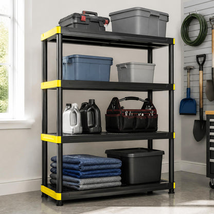 4-Tier Plastic Storage Shelf Heavy-Duty Utility Rack Freestanding Storage Rack-Black