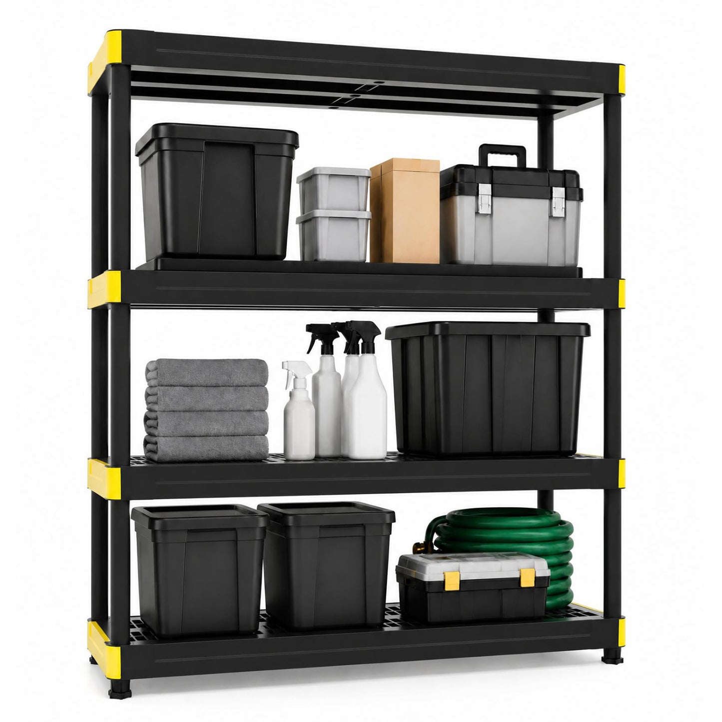 4-Tier Plastic Storage Shelf Heavy-Duty Utility Rack Freestanding Storage Rack-Black