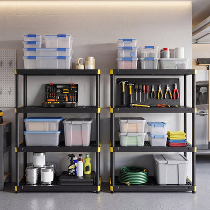 4-Tier Plastic Storage Shelf Heavy-Duty Utility Rack Freestanding Set of 2-Black