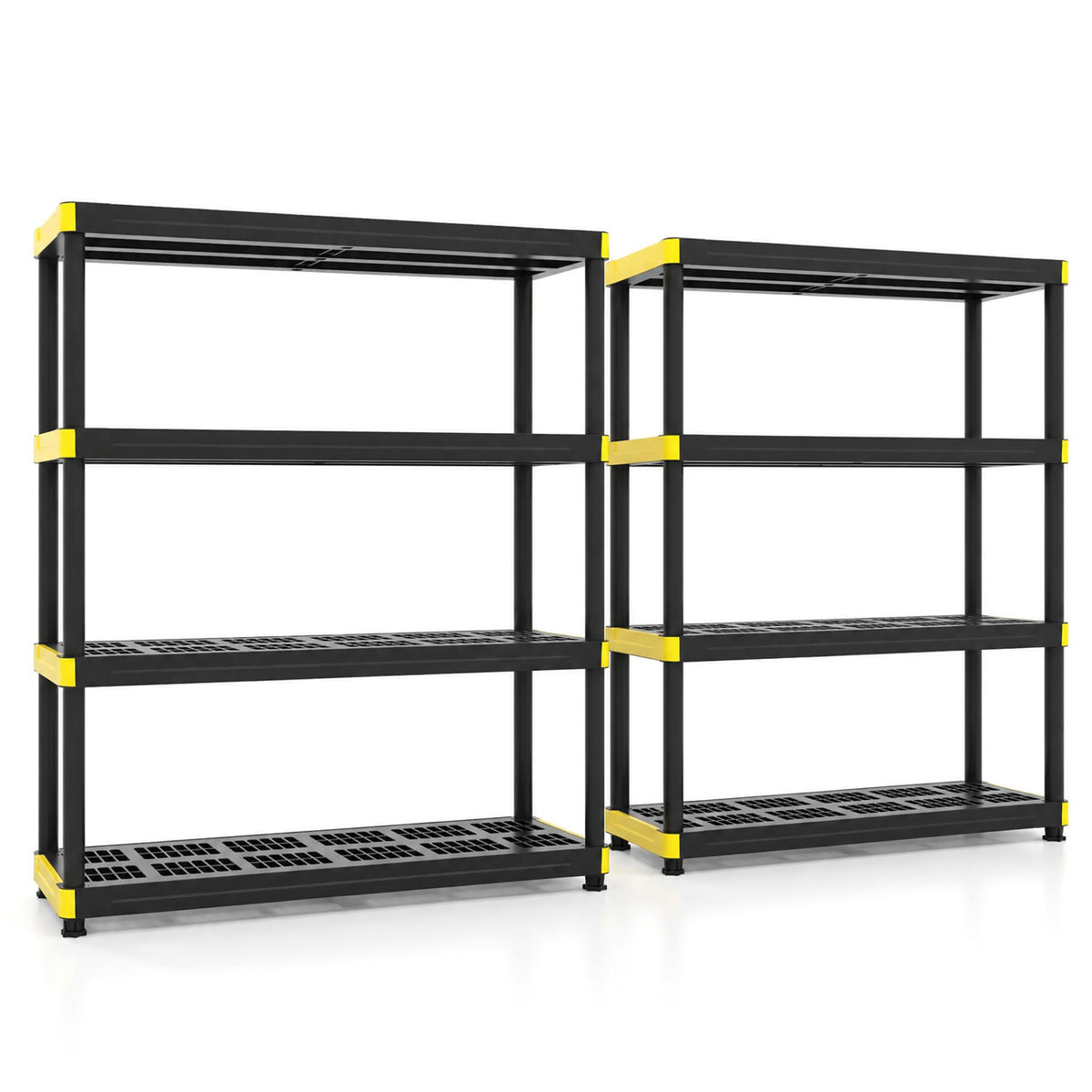 4-Tier Plastic Storage Shelf Heavy-Duty Utility Rack Freestanding Set of 2-Black